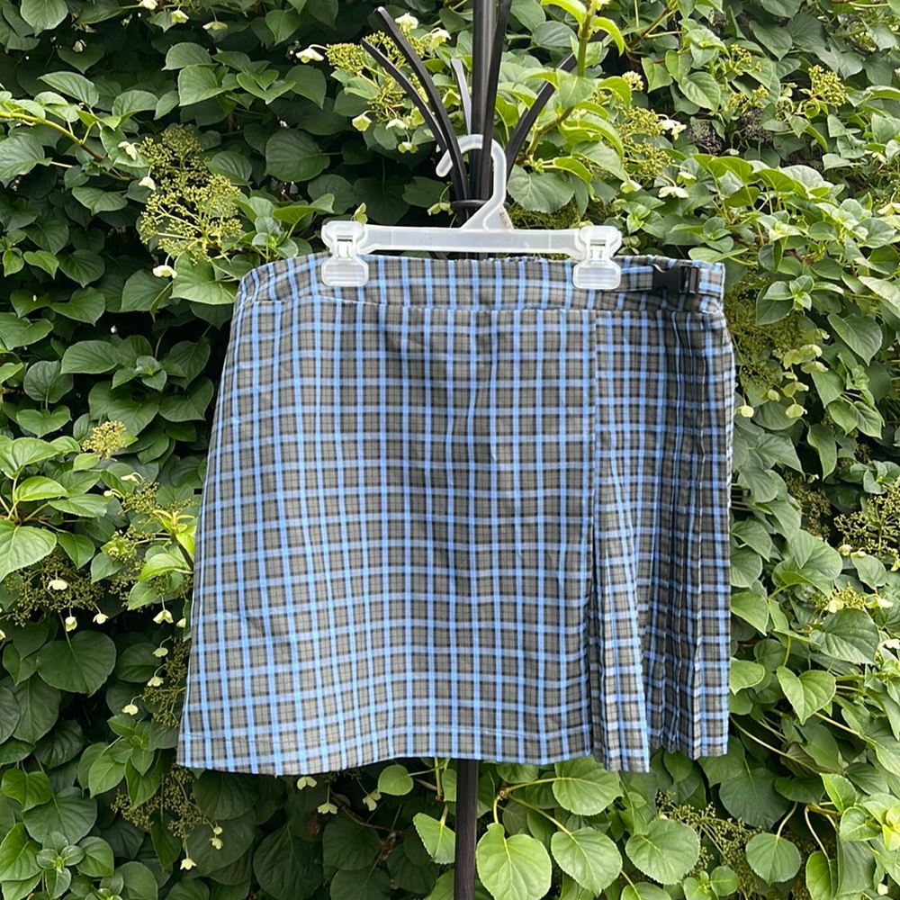 Blue & Gray Pleated Mini Skirt